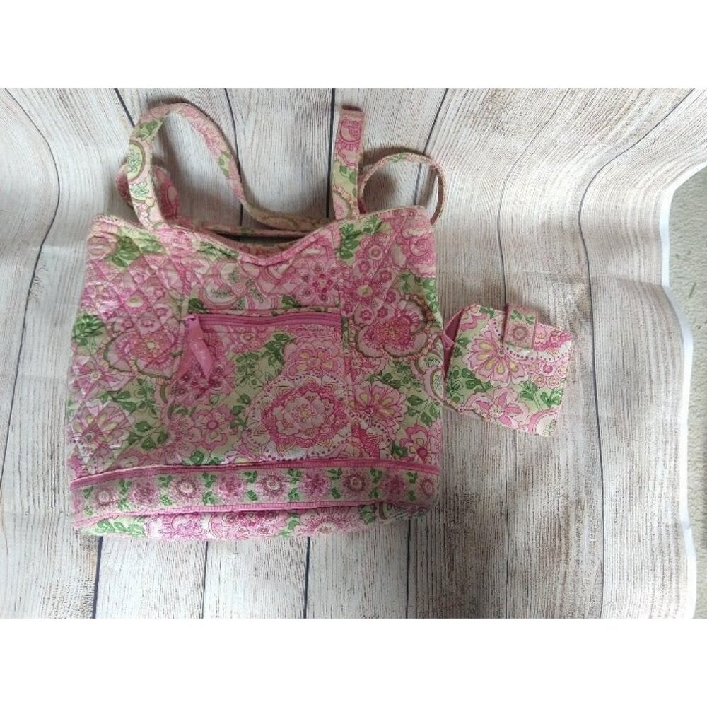 Vera Bradley Pink Floral Shoulder Bag and Wallet Set
